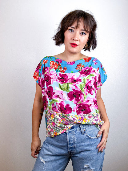 Scrappy Crop Turquoise Pink Floral