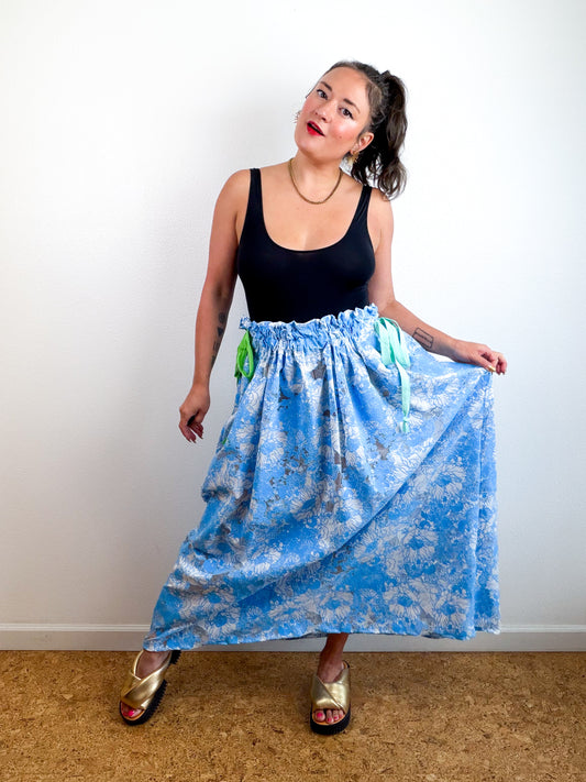 THE SKIRT Turquoise Floral Mesh Lace