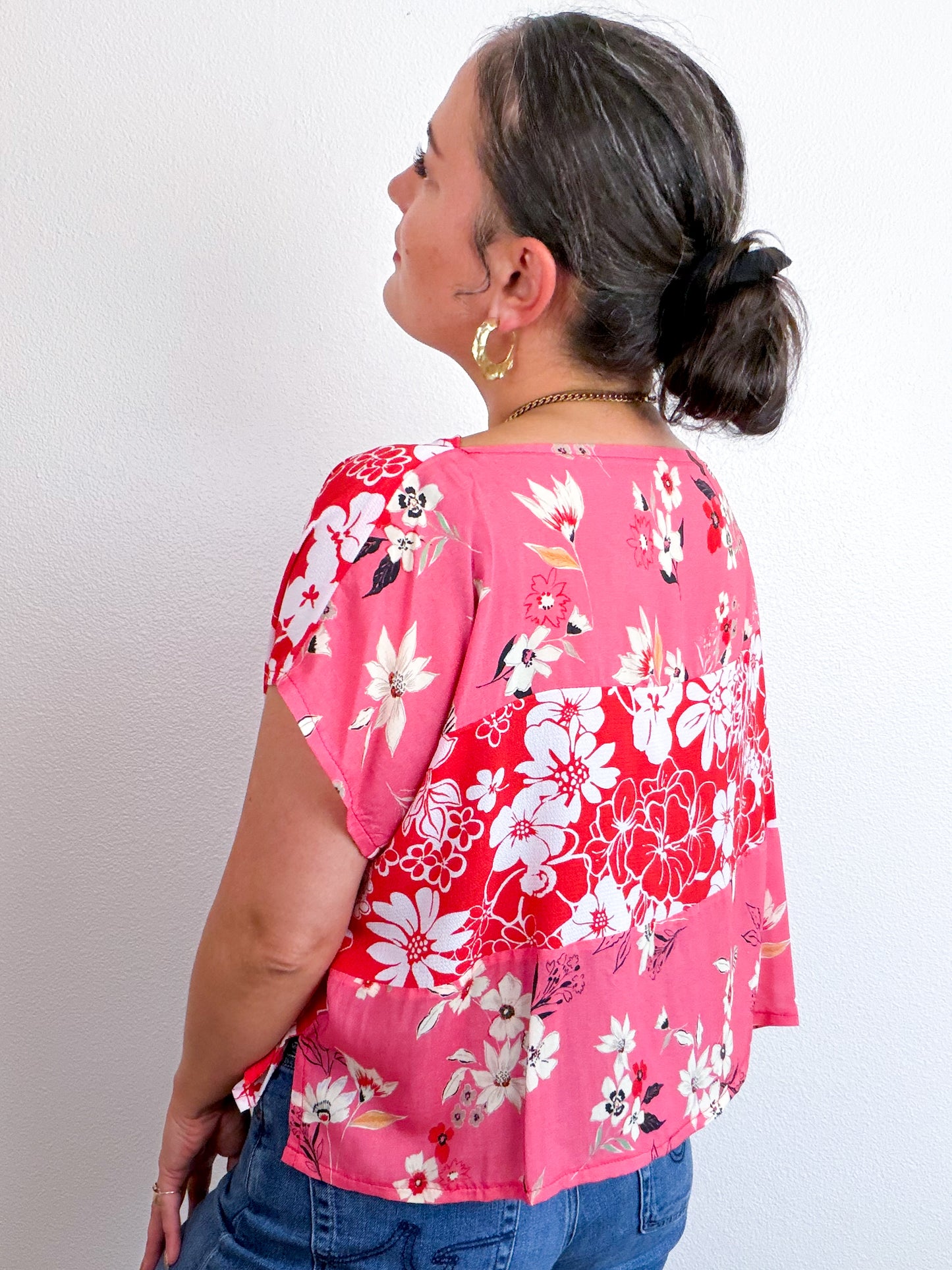 Scrappy Crop Pink Red Floral