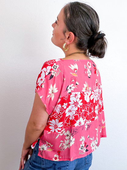 Scrappy Crop Pink Red Floral