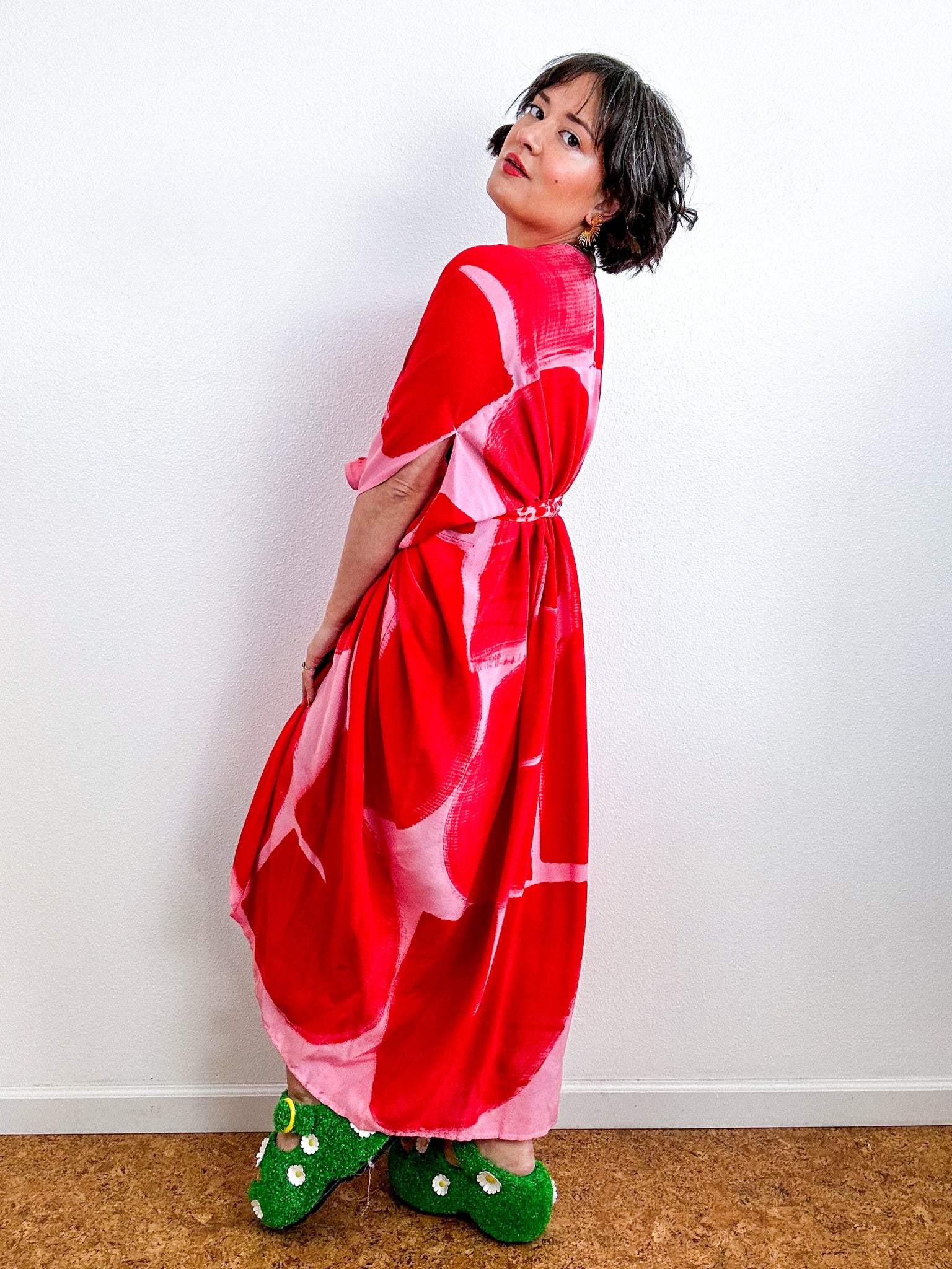 Hand-Dyed High Low Kimono Pink Scarlet Arc