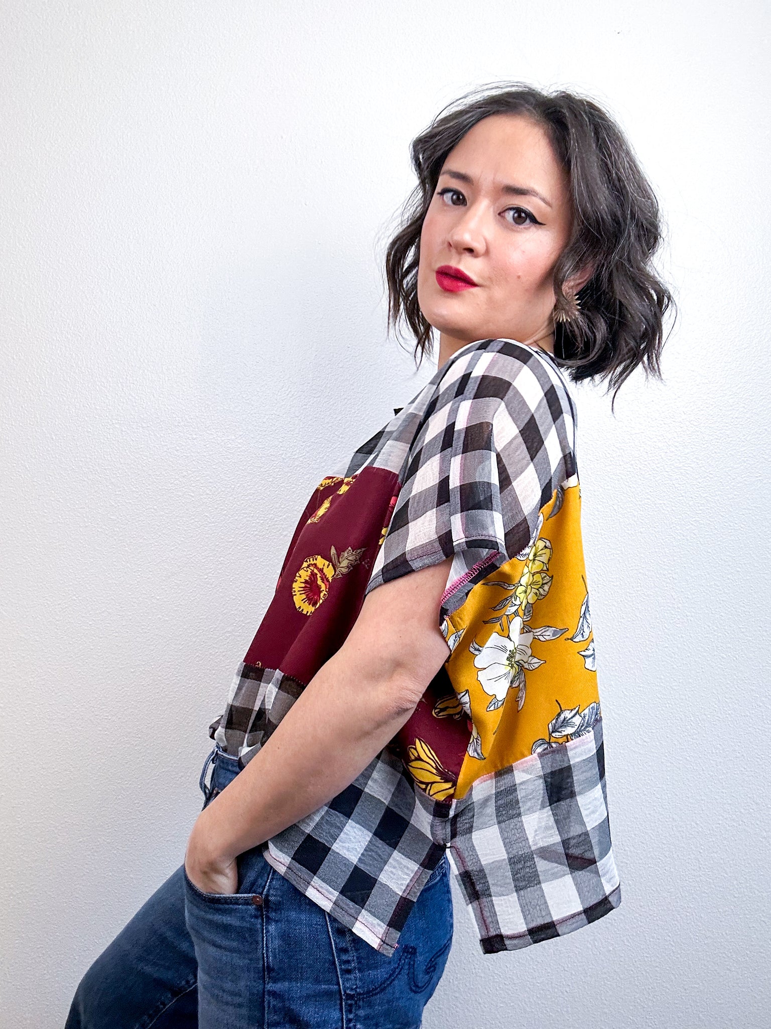 Scrappy Crop Check Marigold Maroon