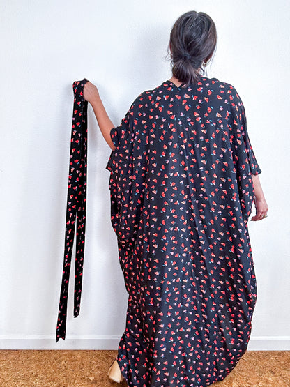 Print High Low Kimono Black Red Mini Poppy Challis