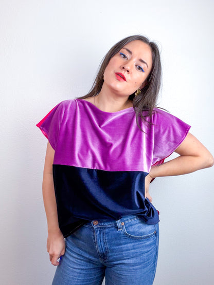 Velvet Scrappy Crop Pink Maroon Navy Lavender