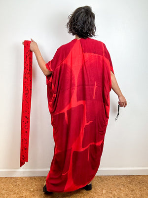 Hand-Dyed High Low Kimono Red Maroon Arc