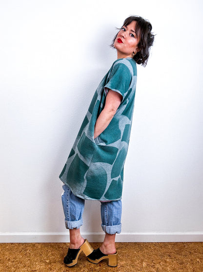 Hand-Dyed Mini Sweatshirt Smock Dress Green Brushtrokes