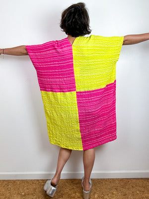 Oversized Stripe Seersucker Smock Dress Pink Citron