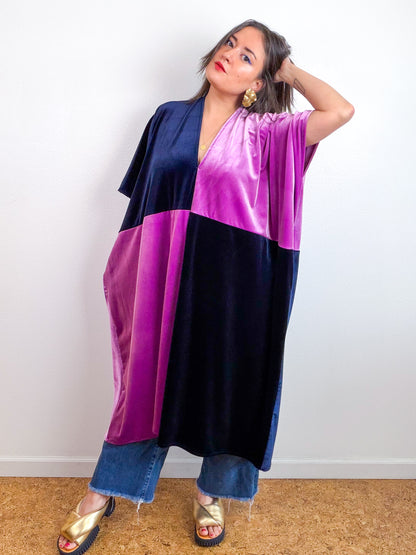 Velvet Caftan Dress Navy Lavender Color Block