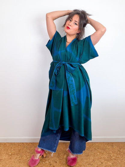 Hand-Dyed High Low Kimono Teal Forest Arc