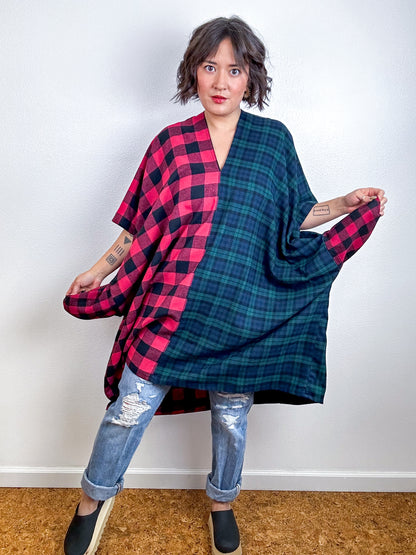 Oversized Plaid Smock Dress Red Check Navy Green