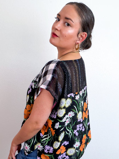 Scrappy Crop Black Floral Gingham