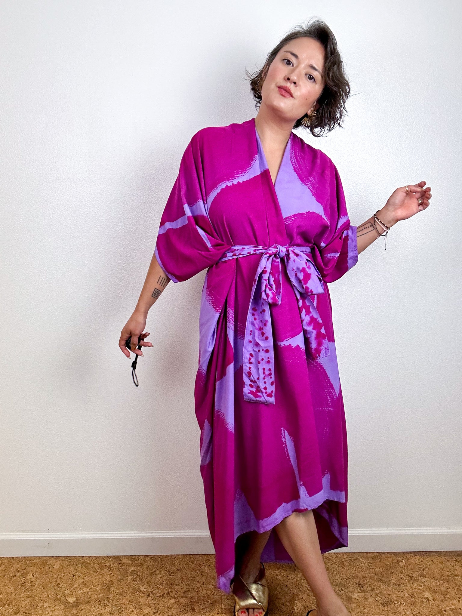 Hand-Dyed High Low Kimono Lilac Amethyst Arc