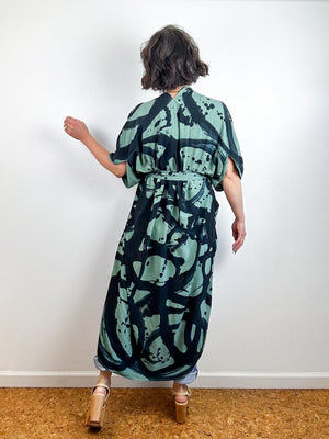 Hand-Dyed High Low Kimono Sage Black Sumi
