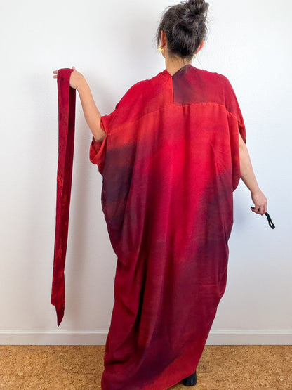 Hand-Dyed High Low Kimono Crimson Fuchsia Maroon Gradient
