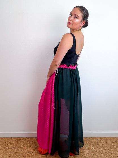 THE SKIRT Fuchsia Swiss Dot Hunter Green Reversible Chiffon