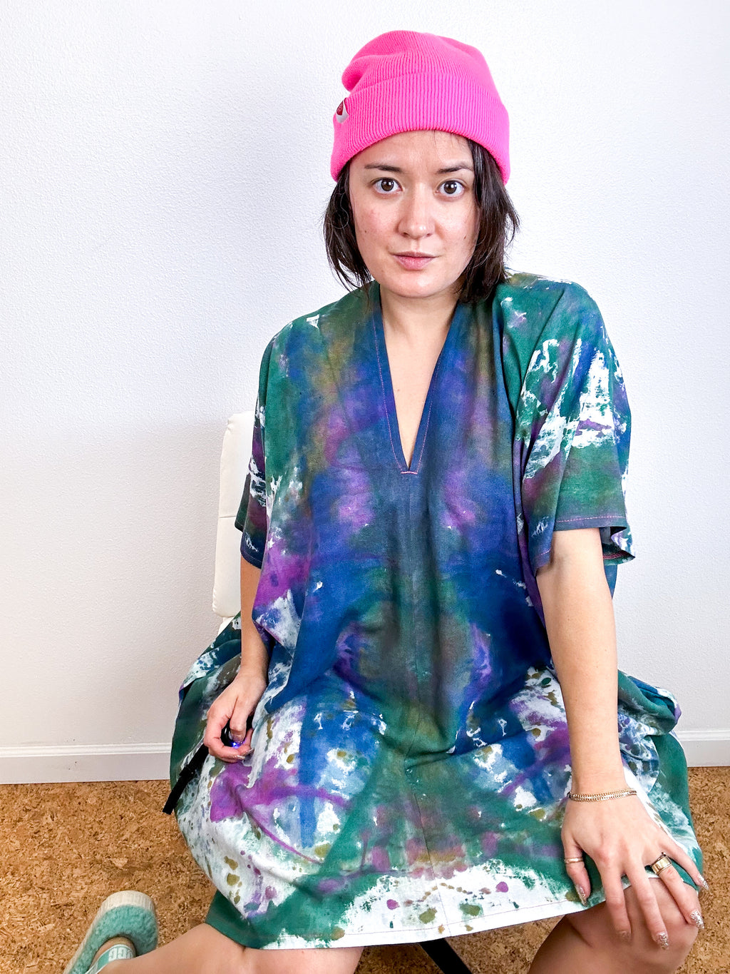 Oversized Hand-Dyed Linen Blend Smock Dress Watercolor Rabanal