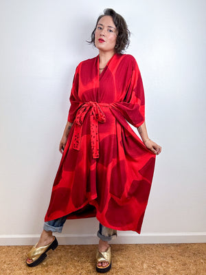 Hand-Dyed High Low Kimono Red Maroon Brush