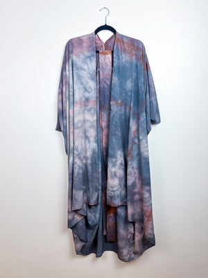 Hand-Dyed High Low Kimono Terracotta Grey Watercolor