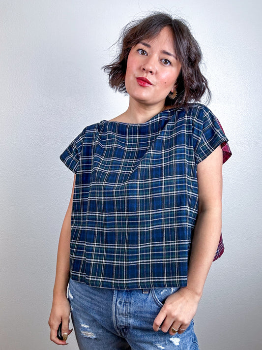 Flip Crop Plaid Flannel Maroon Navy