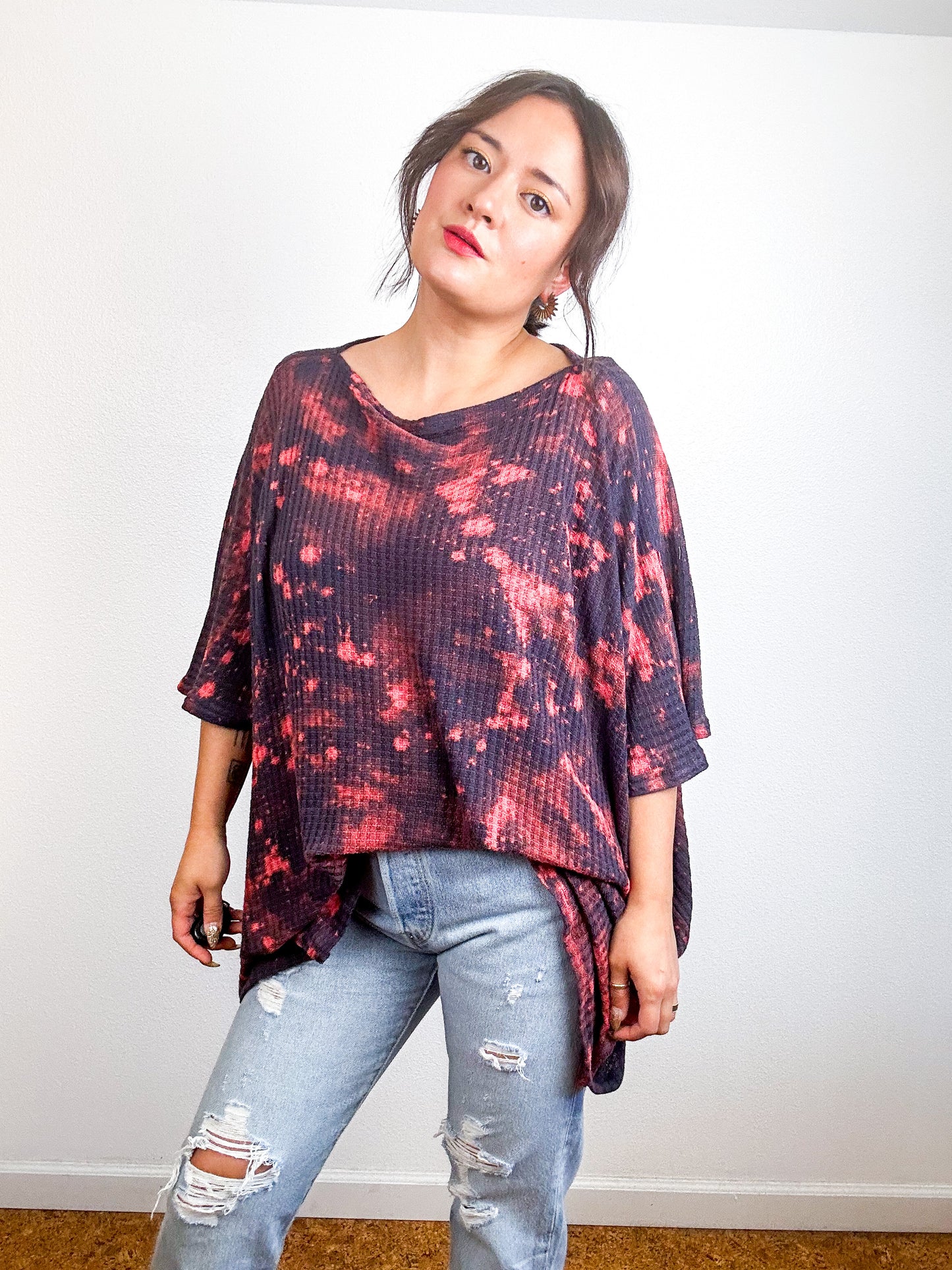Oversize Flip Sweater Navy Peach Speckle