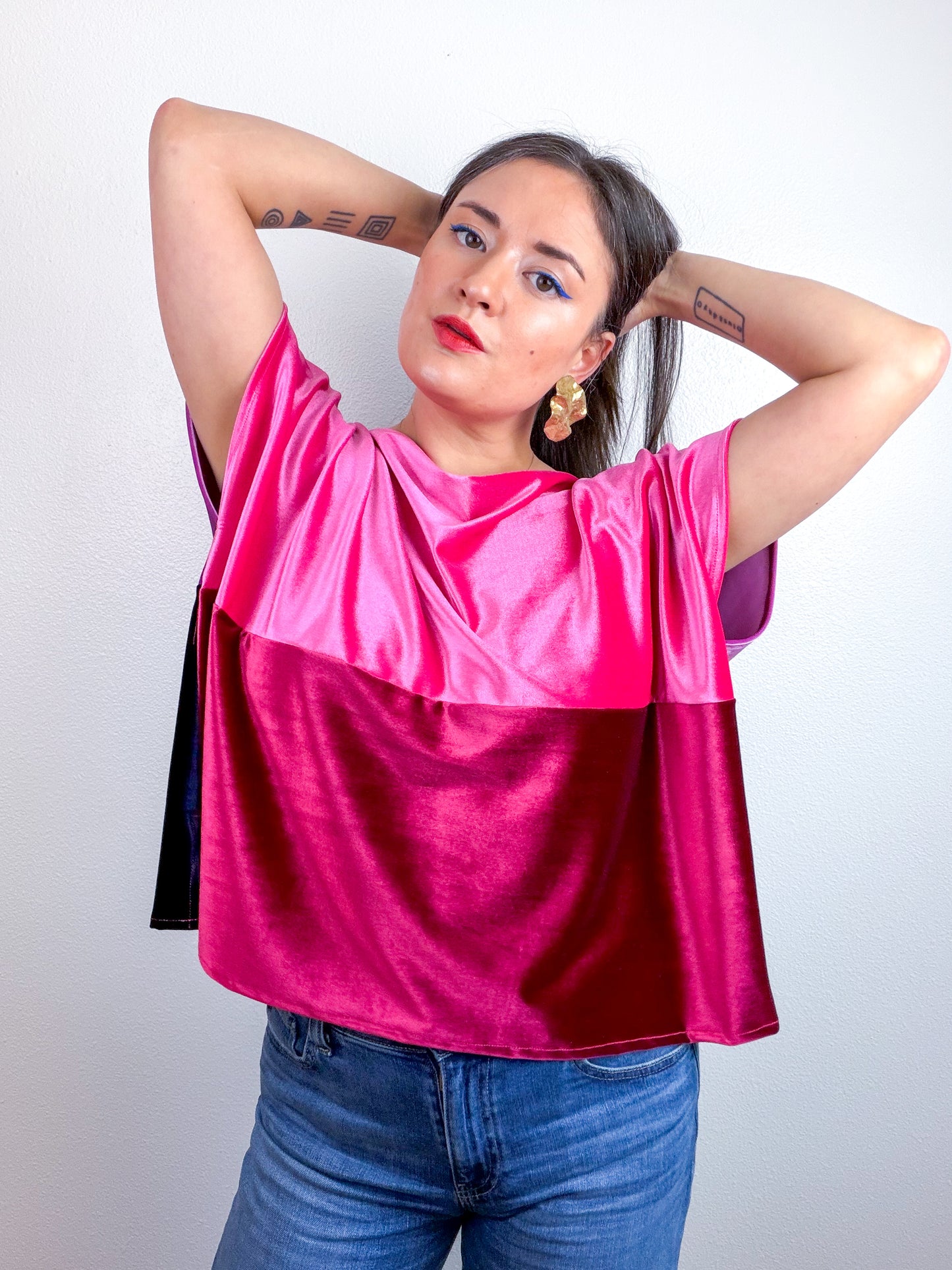 Velvet Scrappy Crop Pink Maroon Navy Lavender