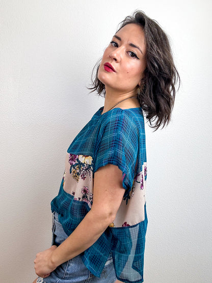 Scrappy Crop Teal Plaid Blush Floral