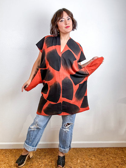 Hand-Dyed Mini Smock Dress Rust Black Brush