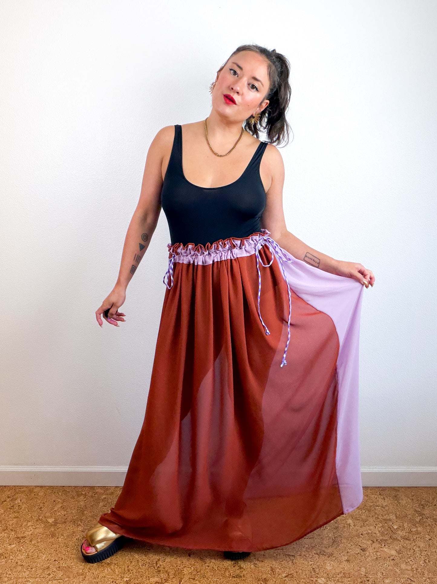 THE SKIRT Rust Lavender Reversible Chiffon