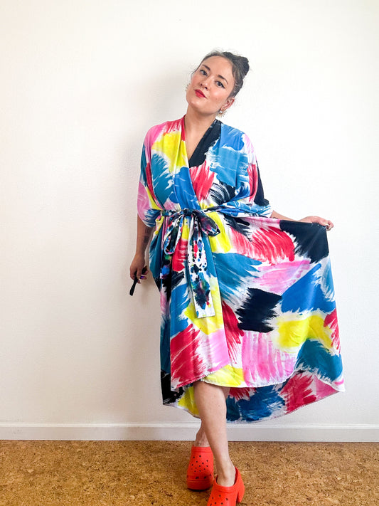 Hand-Dyed High Low Kimono Rainbow Painterly