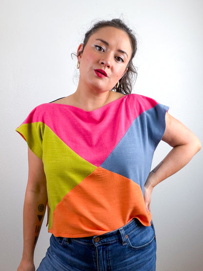 Linen Blend Flip Crop Fuchsia Blue Chartreuse Orange