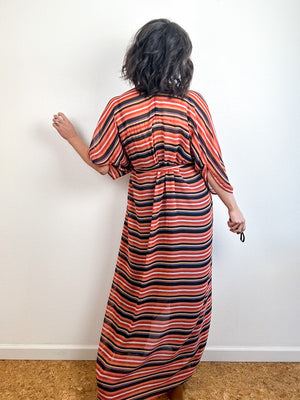 Print High Low Kimono Peachy Stripes Chiffon