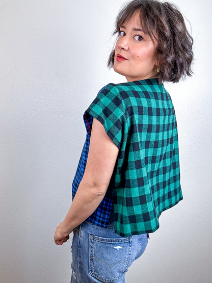 Flip Crop Plaid Flannel Blue Green