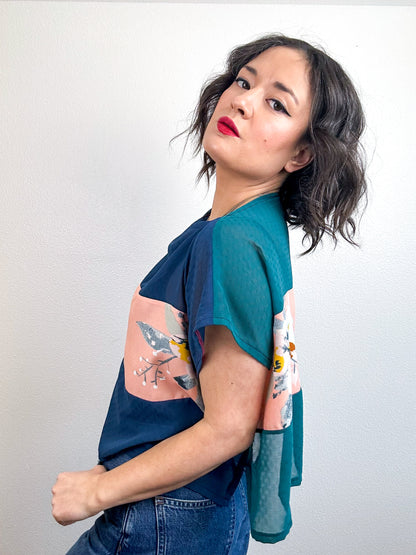 Scrappy Crop Teal Navy Peach Floral
