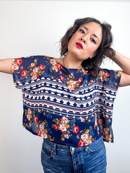 Scrappy Crop Navy Geo Floral