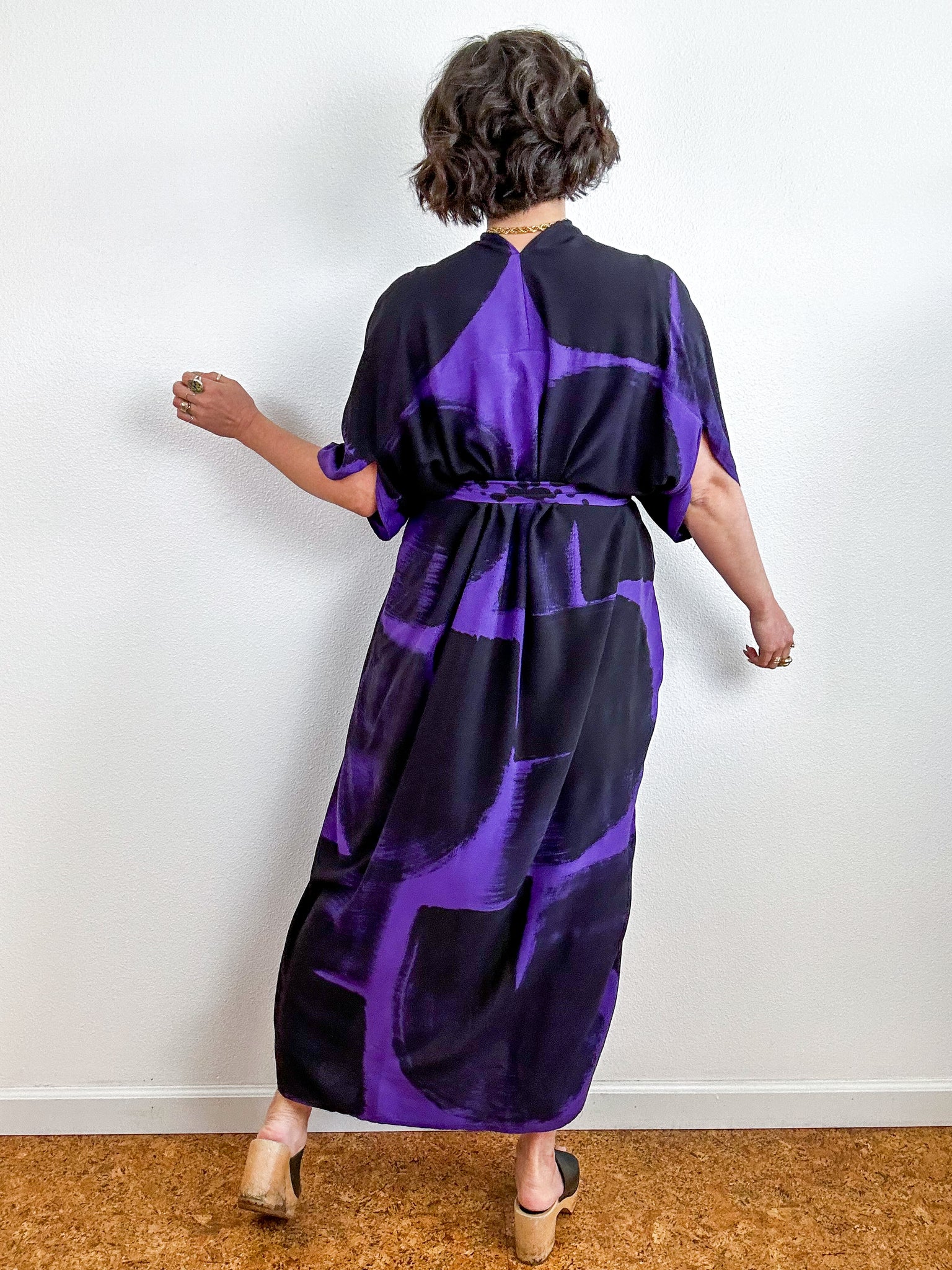 Hand-Dyed High Low Kimono Purple Black Arc