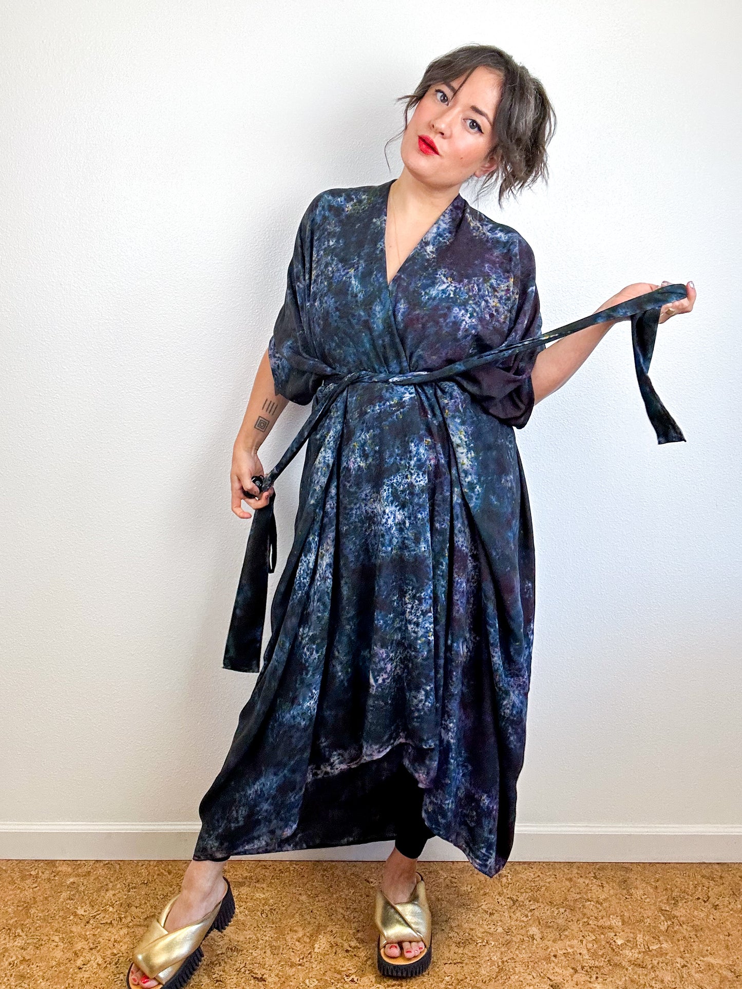 Hand-Dyed High Low Kimono Deconstructed Raven