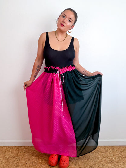 THE SKIRT Fuchsia Swiss Dot Hunter Green Reversible Chiffon