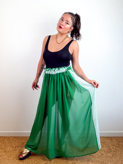THE SKIRT Green Mint Dots Reversible Chiffon