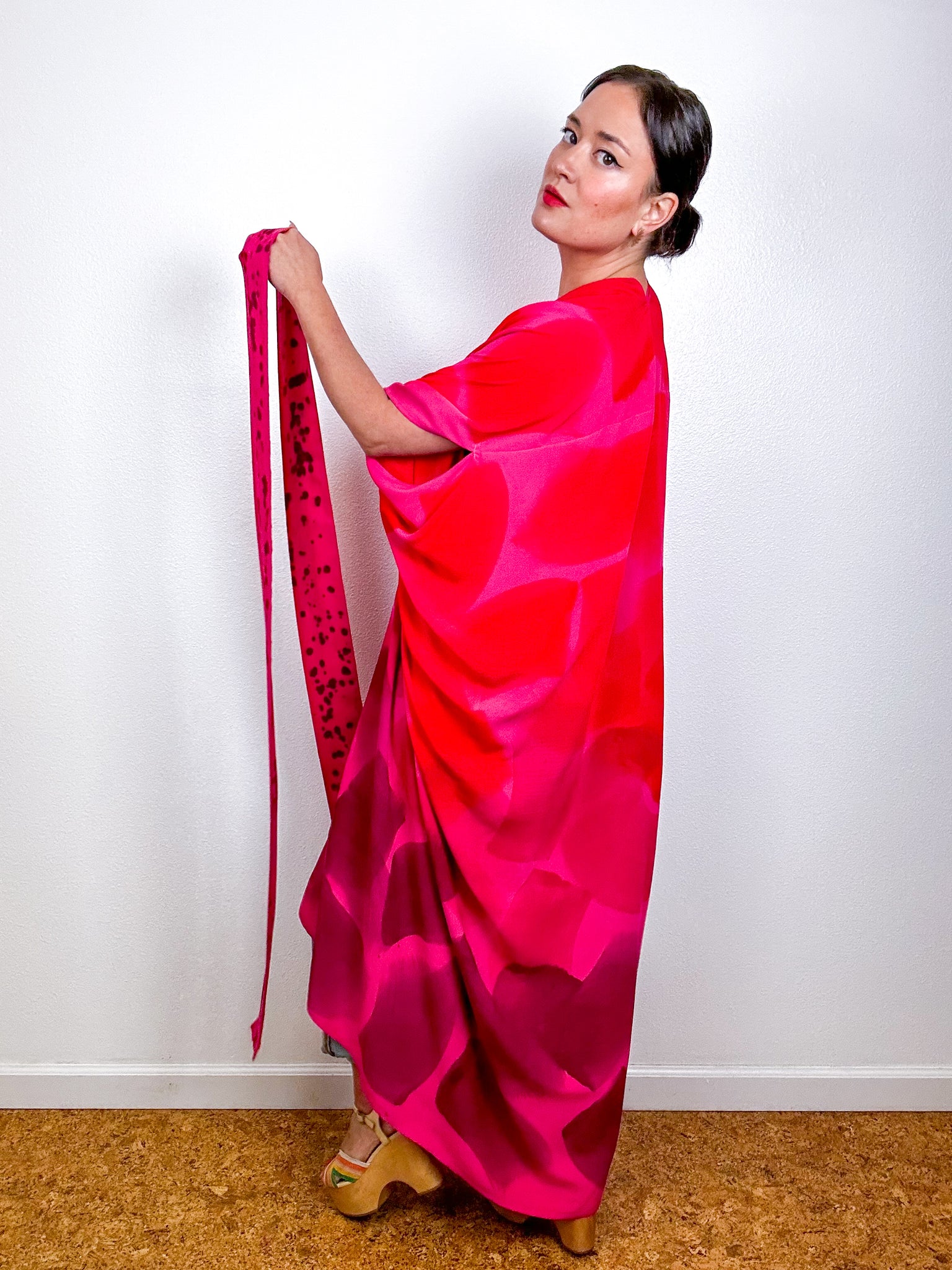 Hand-Dyed High Low Kimono OOAK Fuchsia 3
