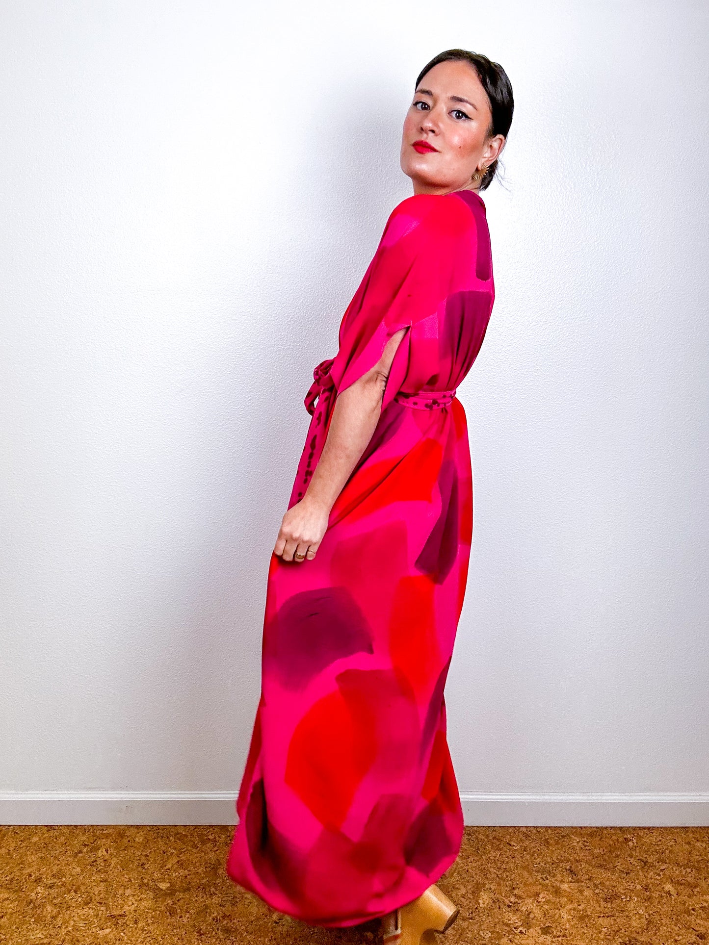 Hand-Dyed High Low Kimono OOAK Fuchsia 2