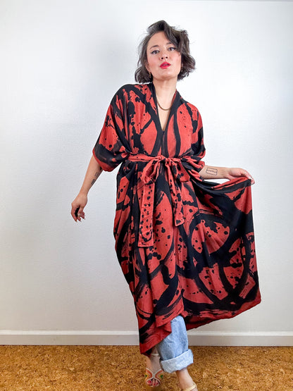Hand-Dyed High Low Kimono Rust Black Sumi