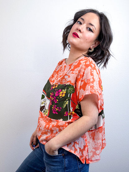 Scrappy Crop Orange Floral Olive Vintage