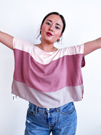 Scrappy Crop Pink Taupe Mauve Colorblock