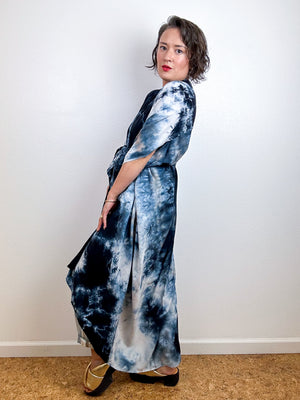 Hand-Dyed High Low Kimono Black Tie