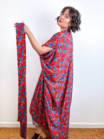 Print High Low Kimono Red Mini Floral Crepe de Chine