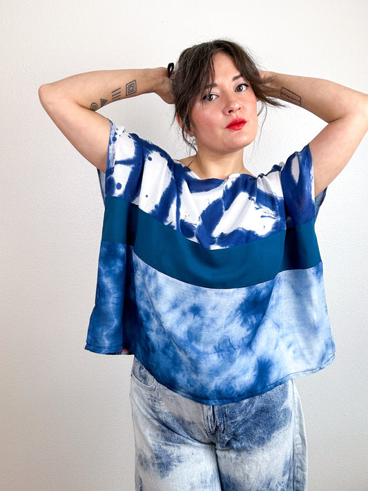 Hand-Dyed Bamboo Scrappy Crop Indigo Teal Mix