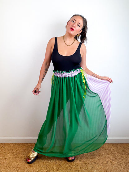 THE SKIRT Green Lavender Stripes Reversible Chiffon