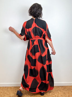 Hand-Dyed High Low Kimono Rust Black Brush