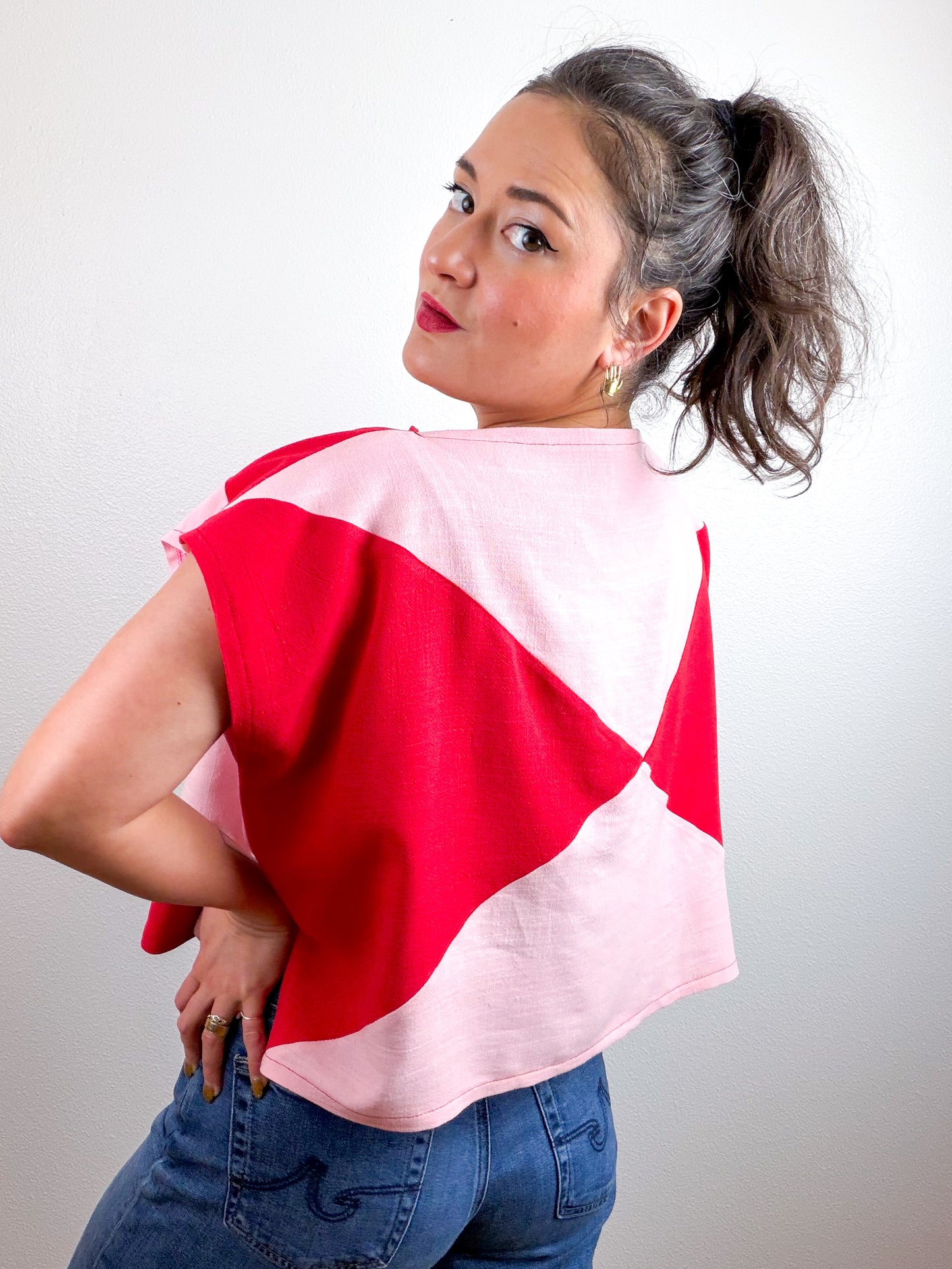 Linen Blend Flip Crop Pink Red