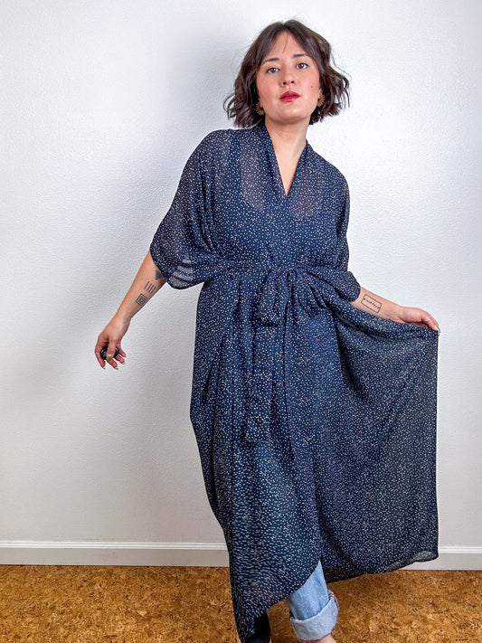 Print High Low Kimono Navy Confetti Chiffon